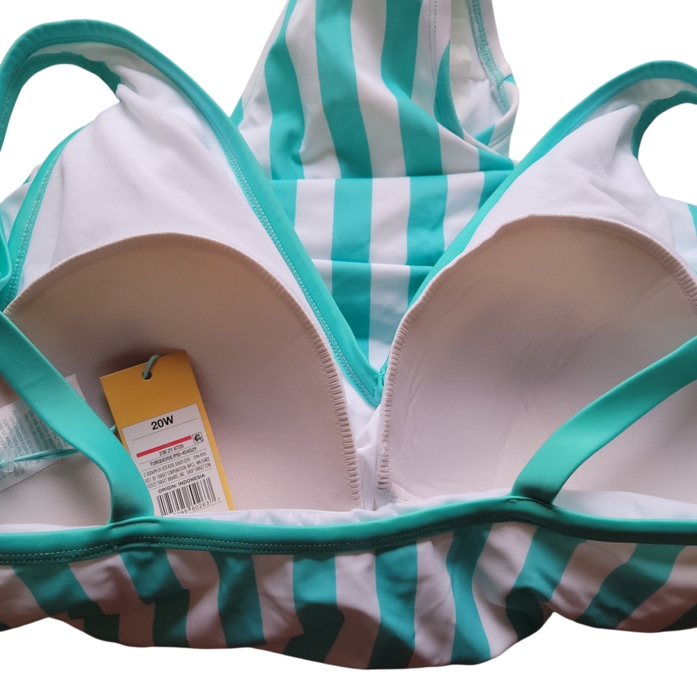 NWT Kona Sol Mint Stripe One Piece Swimsuit Size 20W Plus V Neck Strappy Back - Picture 12 of 13